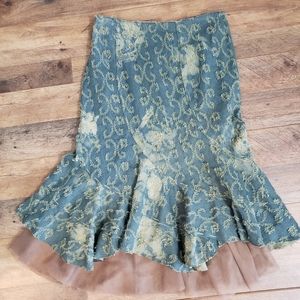 Hazel Frayed Distressed Layered Tulle Mermaid Pleated Midi Trumpet Skirt Medium